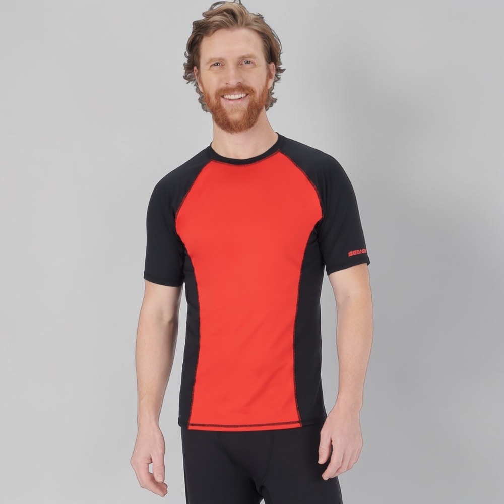 Sea-Doo NEW Men's Short Sleeve Rashguard Performance Lava Red Size L Swim Surf‎